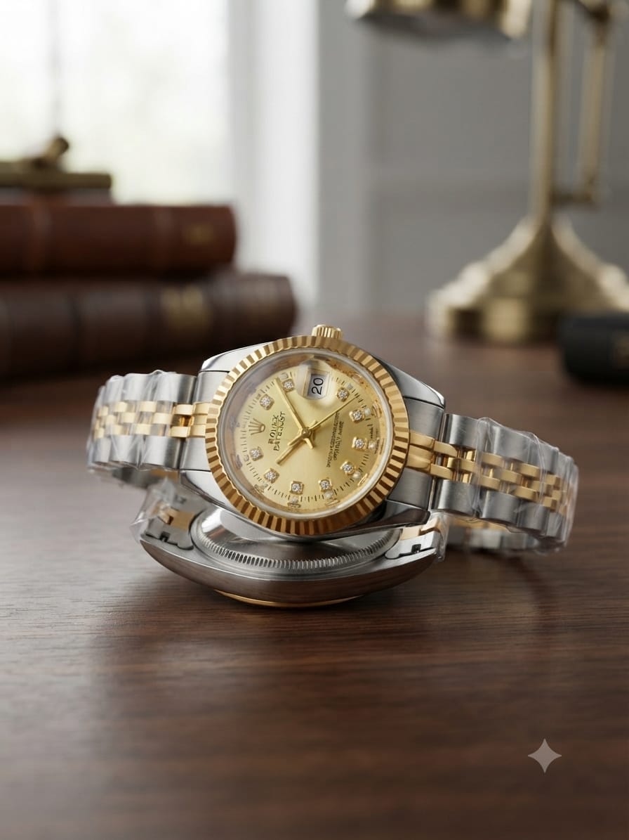 Rolex ladies golden and silver chain